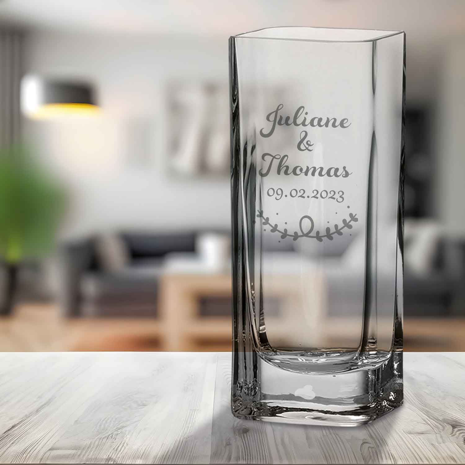 Blumenvase mit Gravur - Wedding - Personalisiert mit Namen und Datum - Deko Vase als Geschenk