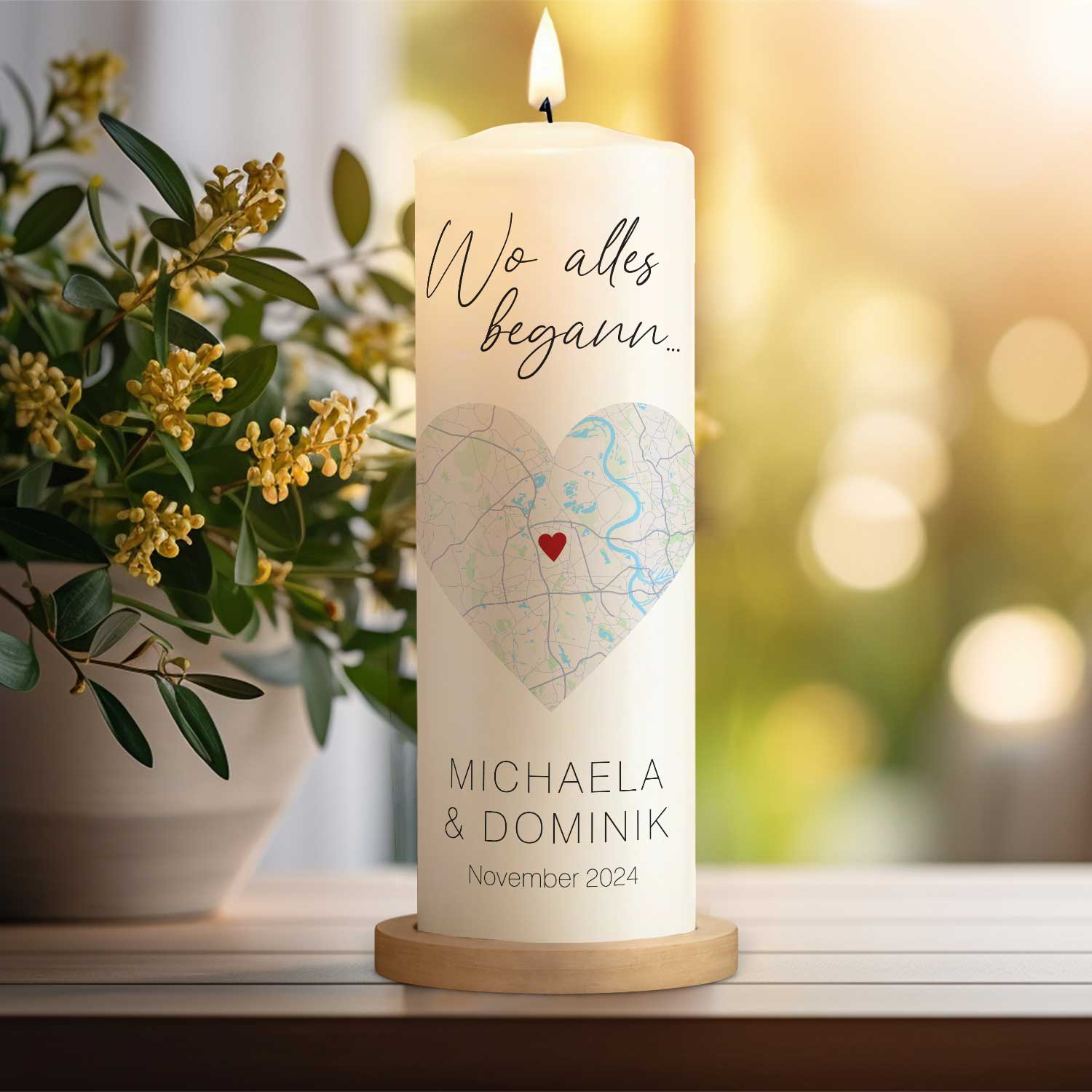 Große Kerze "Wo alles begann" - Personalisiertes Geschenk mit Namen, Datum, Ort & Wunschtext