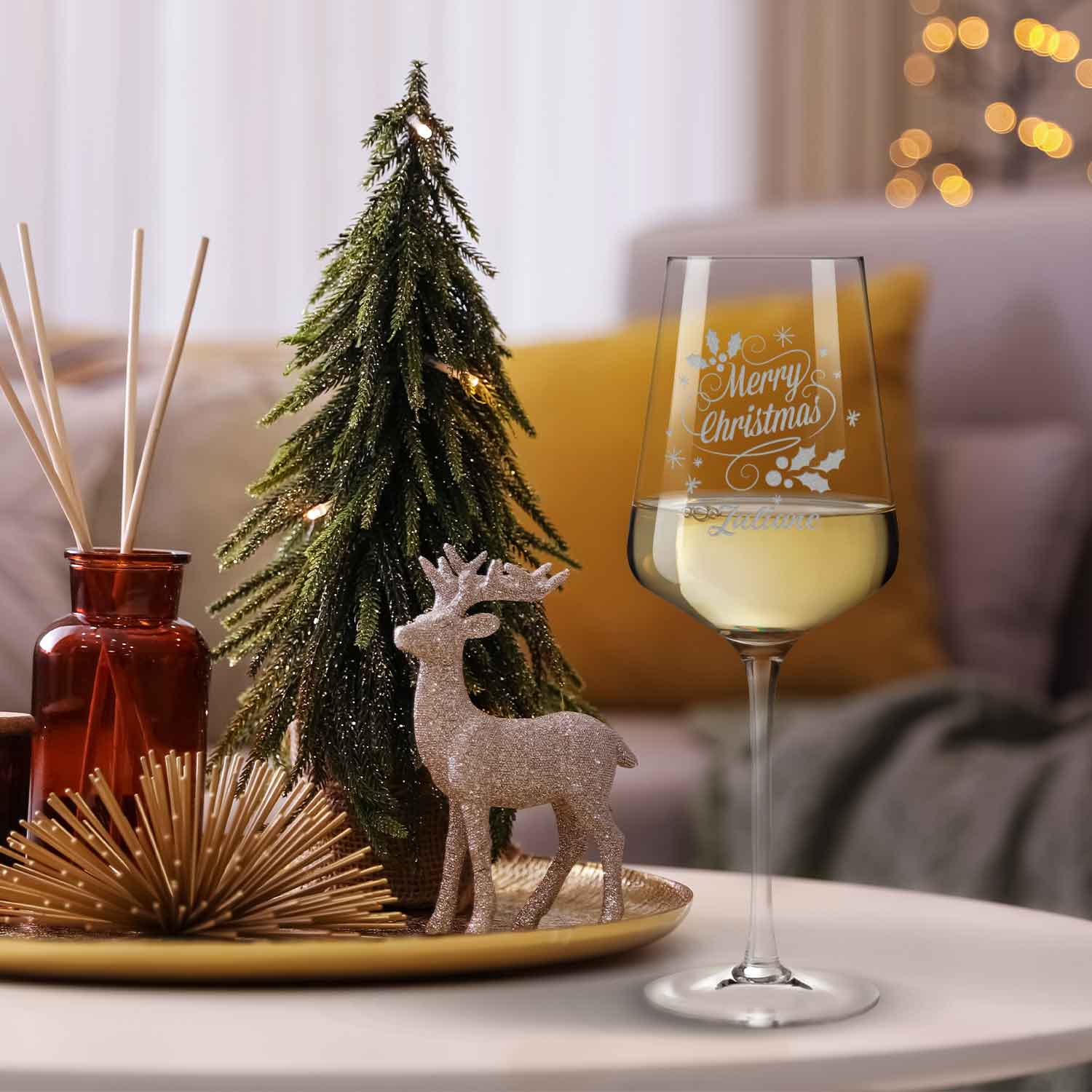 Leonardo Weinglas mit Gravur - Merry Christmas Swirls