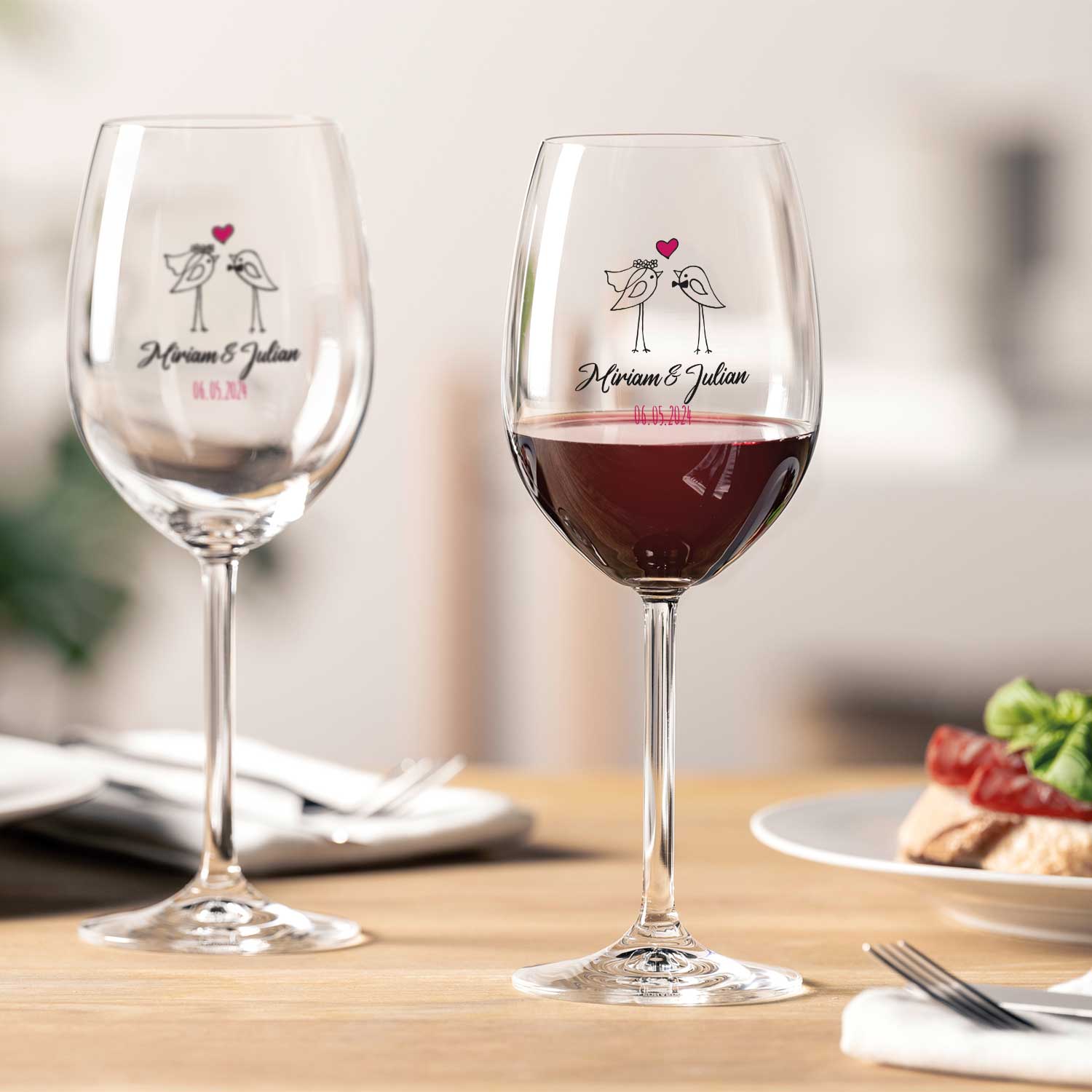 Leonardo Weingläser mit UV-Druck im "Wedding Bird" Design als Set
