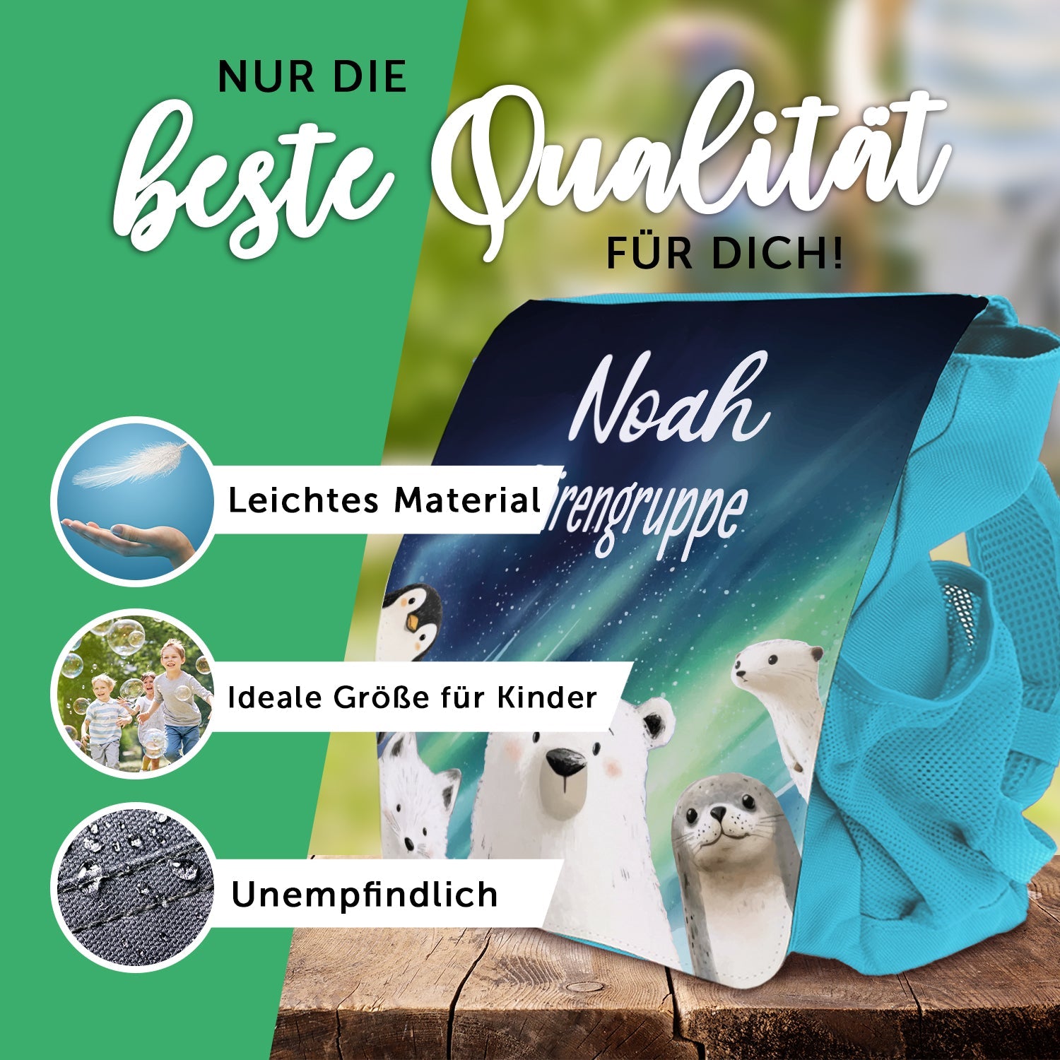 Bedruckter Rucksack für Kinder - Polartiere mit Name