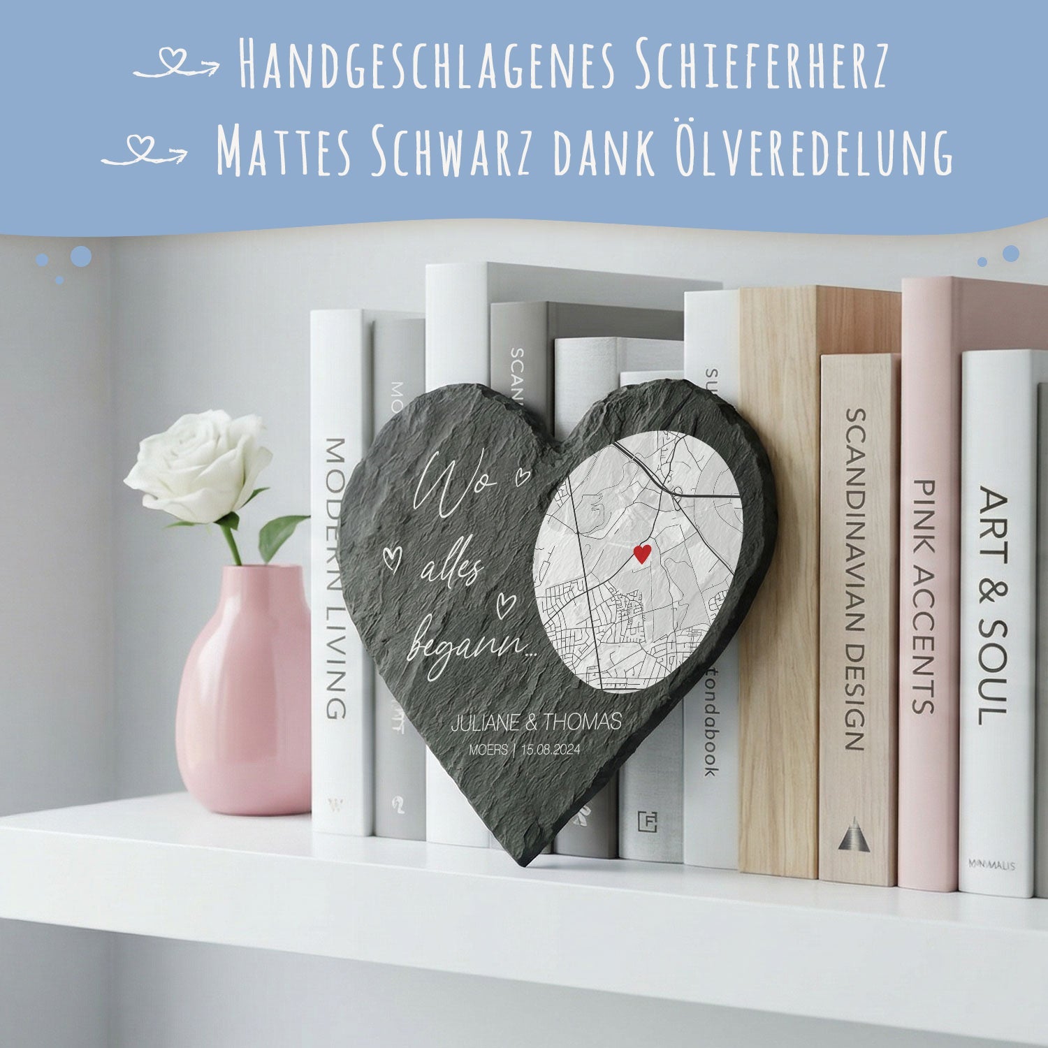 Bedrucktes Schieferherz - Wo alles begann - Personalisiertes Geschenk