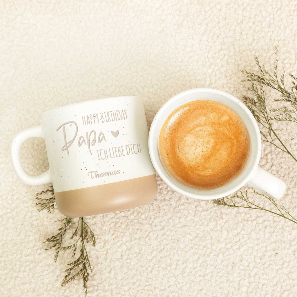 Gravierte Steingut Tasse - Happy Birthday Papa