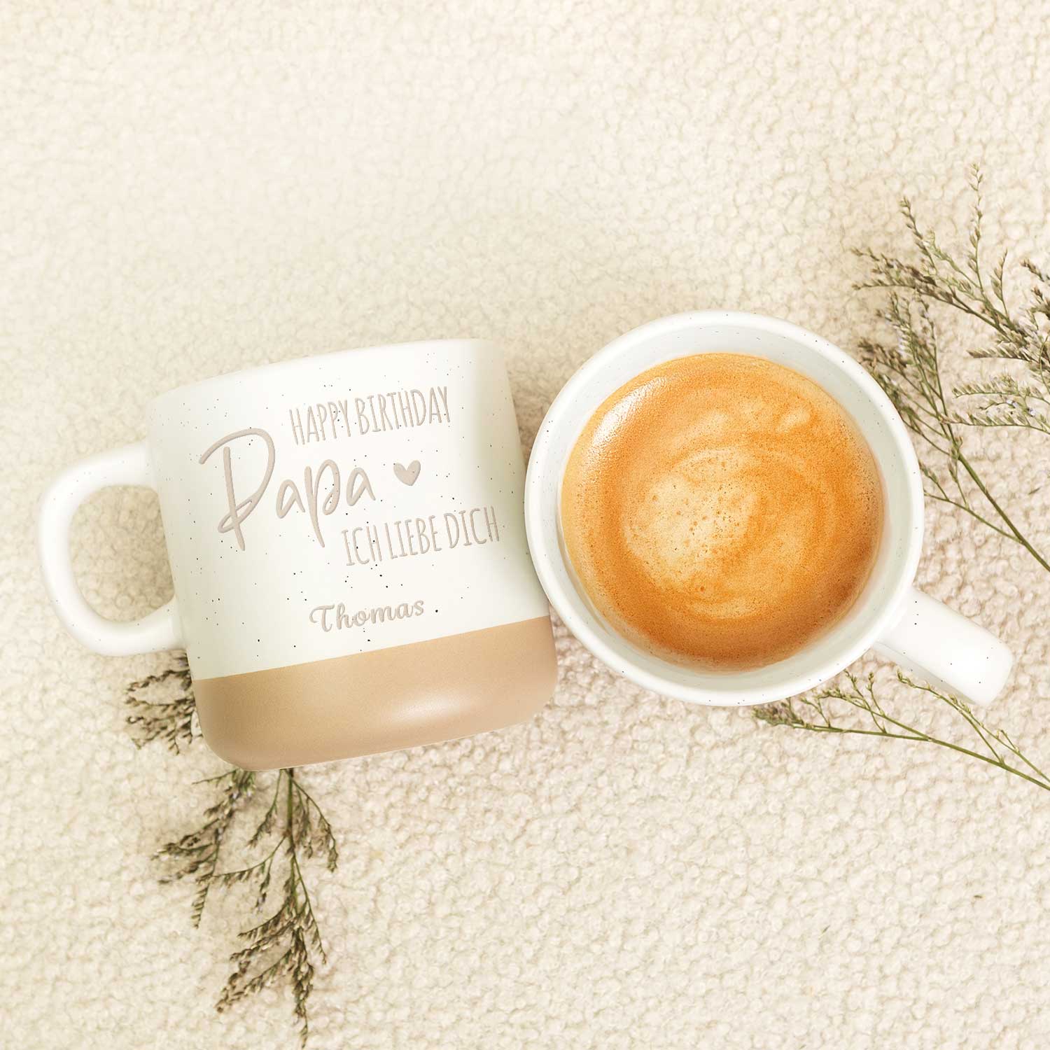 Gravierte Steingut Tasse - Happy Birthday Papa