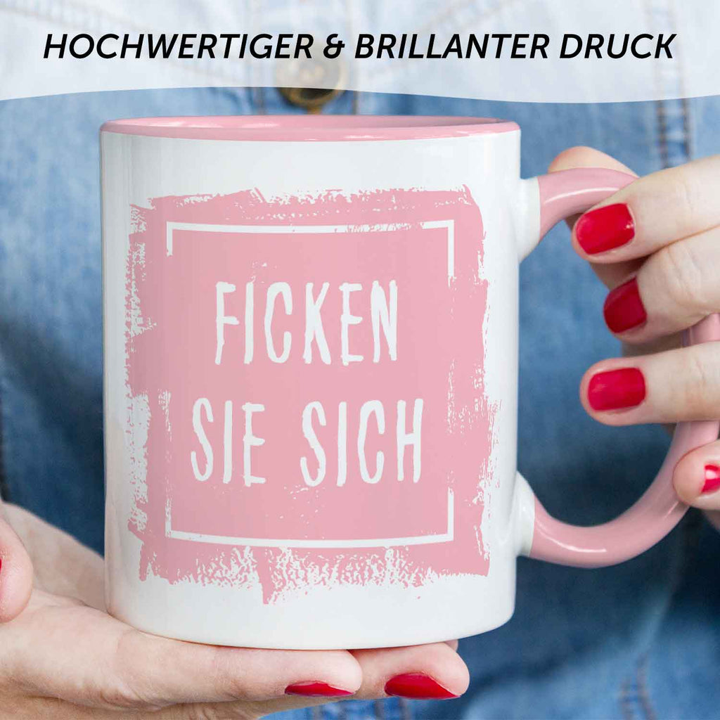 Bedruckte Tasse mit Spruch - "Ficken Sie sich"