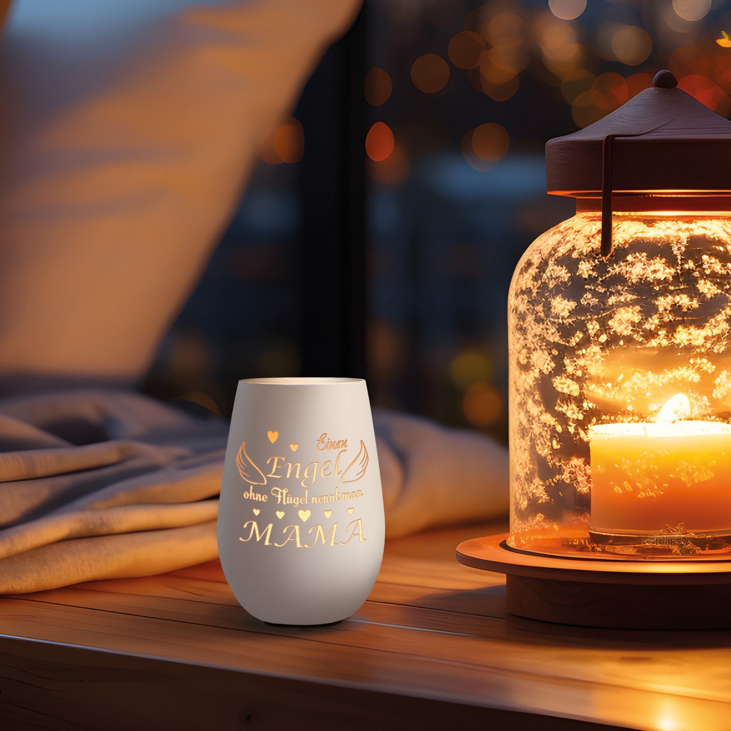 Deko Windlicht aus Glas mit Gravur - Einen Engel ohne Flügel nennt man Mama - Zum Mutterag