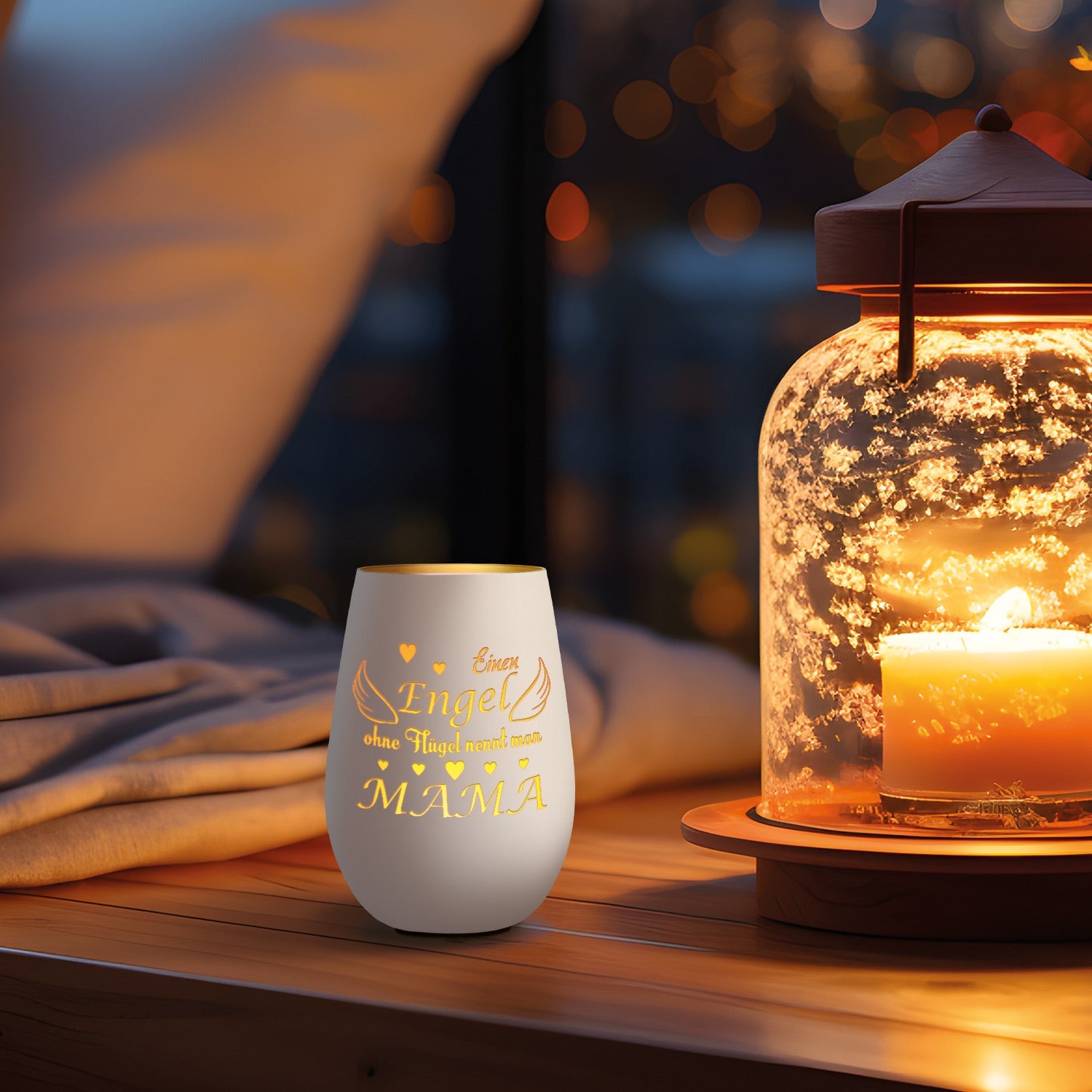 Deko Windlicht aus Glas mit Gravur - Einen Engel ohne Flügel nennt man Mama - Zum Mutterag