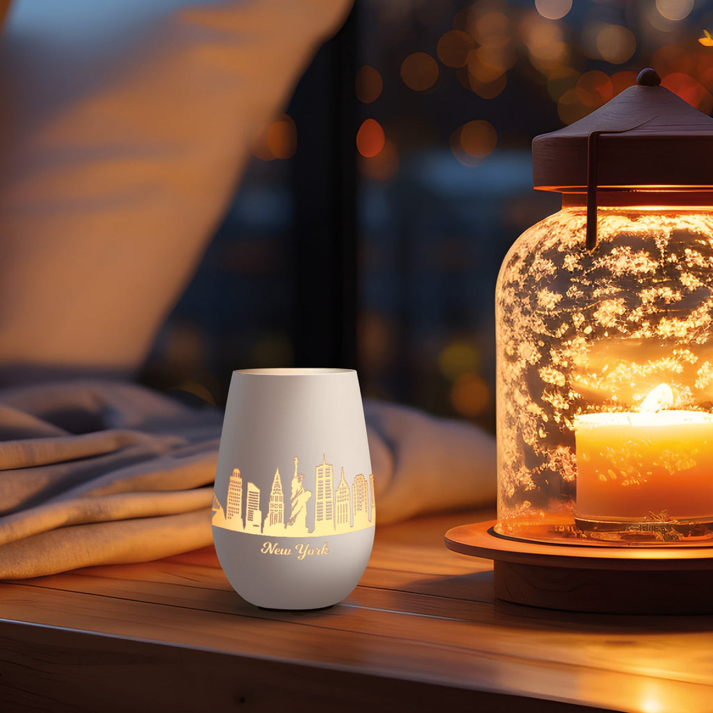 Deko Windlicht aus Glas mit Gravur - Skyline New York