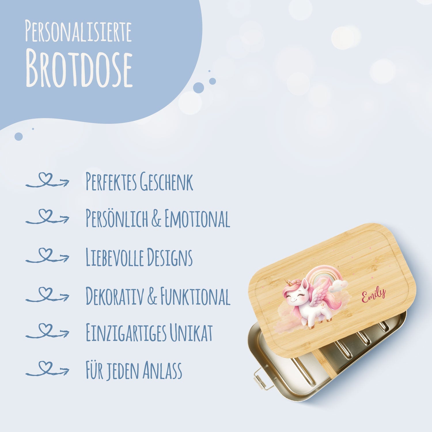 Brotdose mit Deckel für Kinder mit UV-Druck im "Pegasus" Design