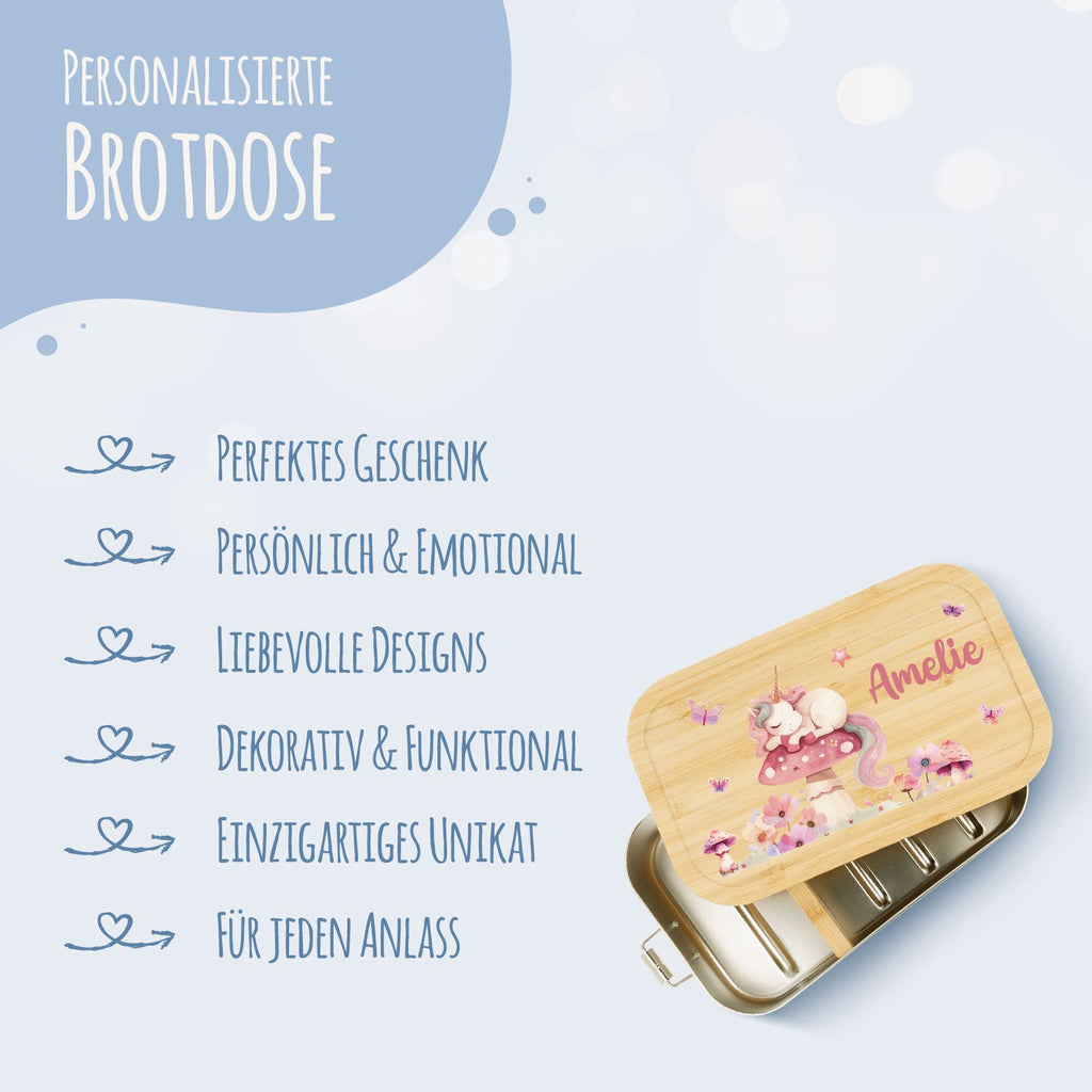 Brotdose mit Deckel für Kinder mit UV-Druck im "Schlafendes Einhorn" Design