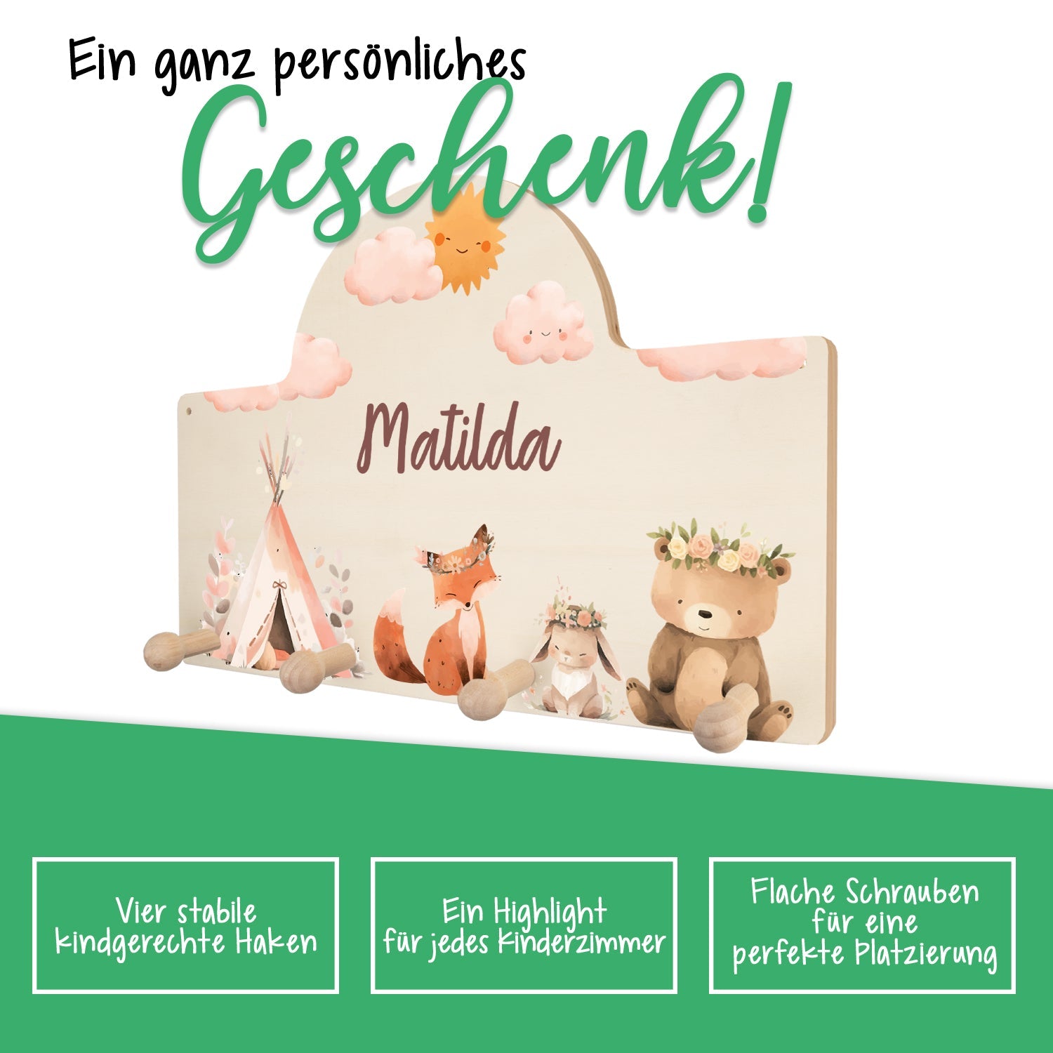 Personalisierte Garderobe fürs Kinderzimmer - Camping