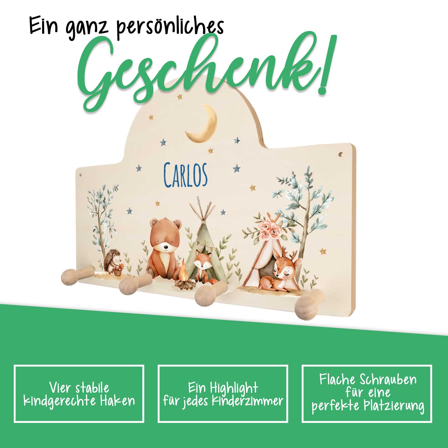 Personalisierte Garderobe fürs Kinderzimmer - Zelten