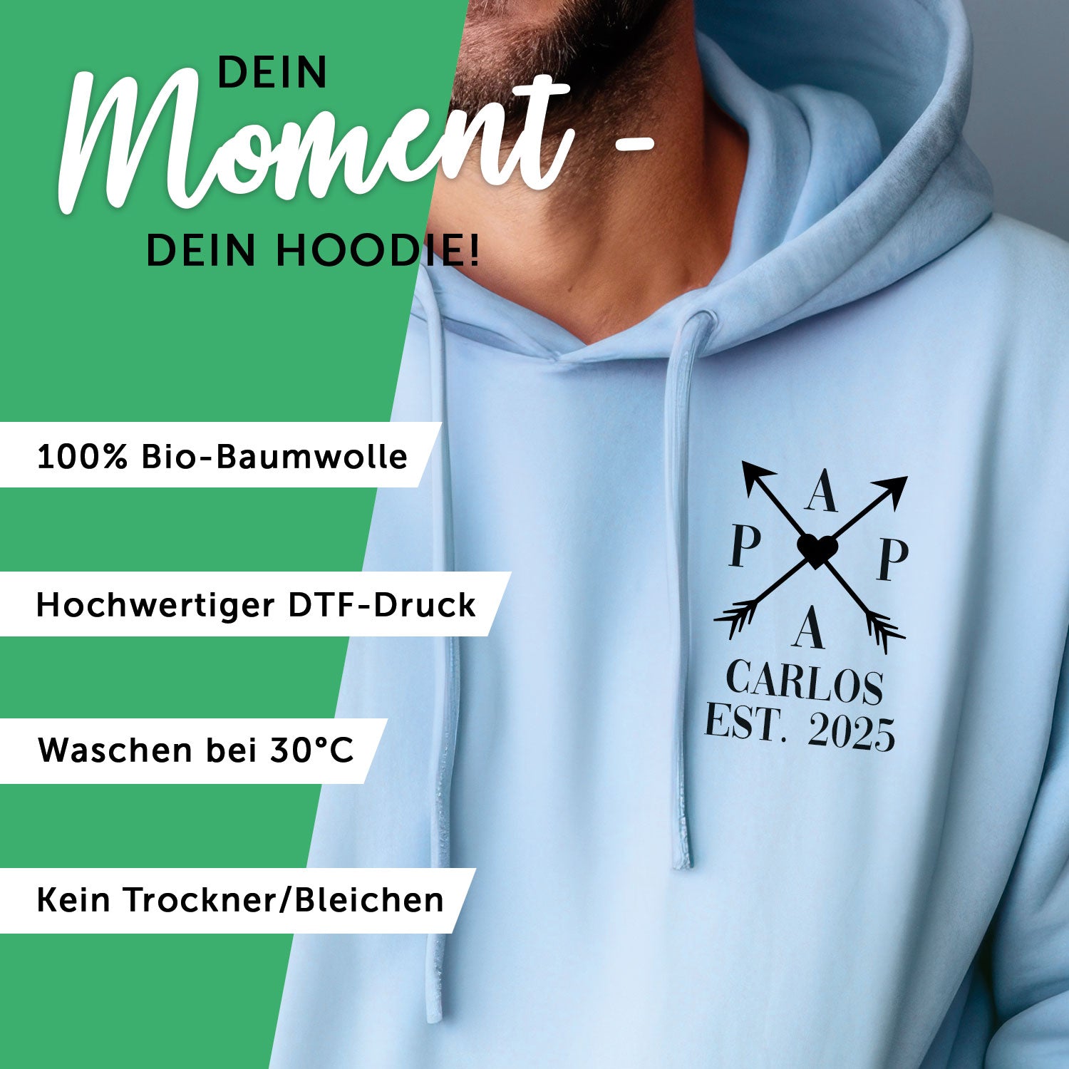 Personalisierter Hoodie für Herren - PAPA EST. Kreuzpfeile