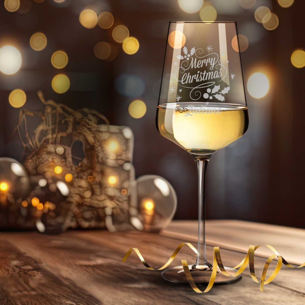 Leonardo Weinglas mit Gravur - Merry Christmas Swirls
