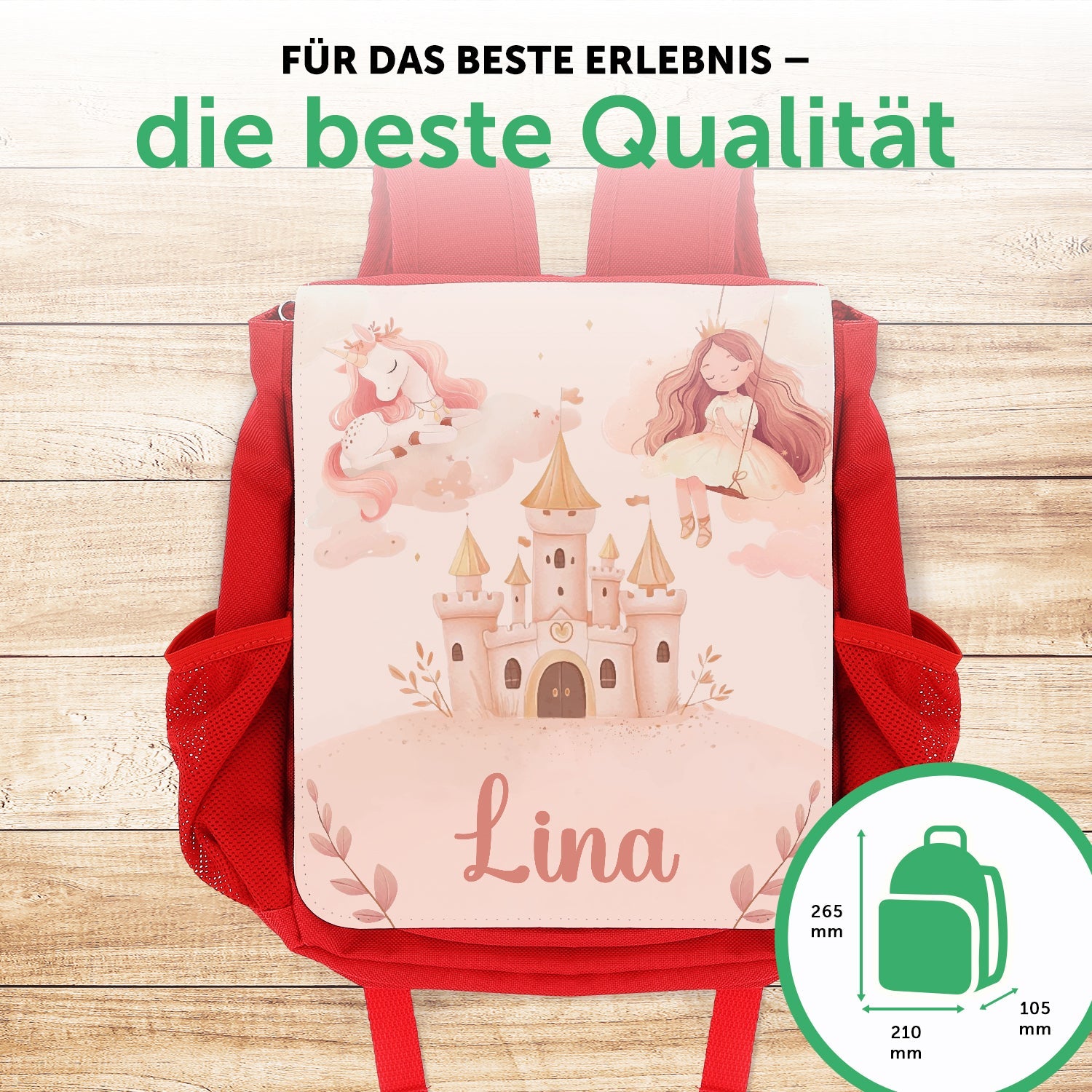 Bedruckter Rucksack für Kinder - Prinzessin mit Name