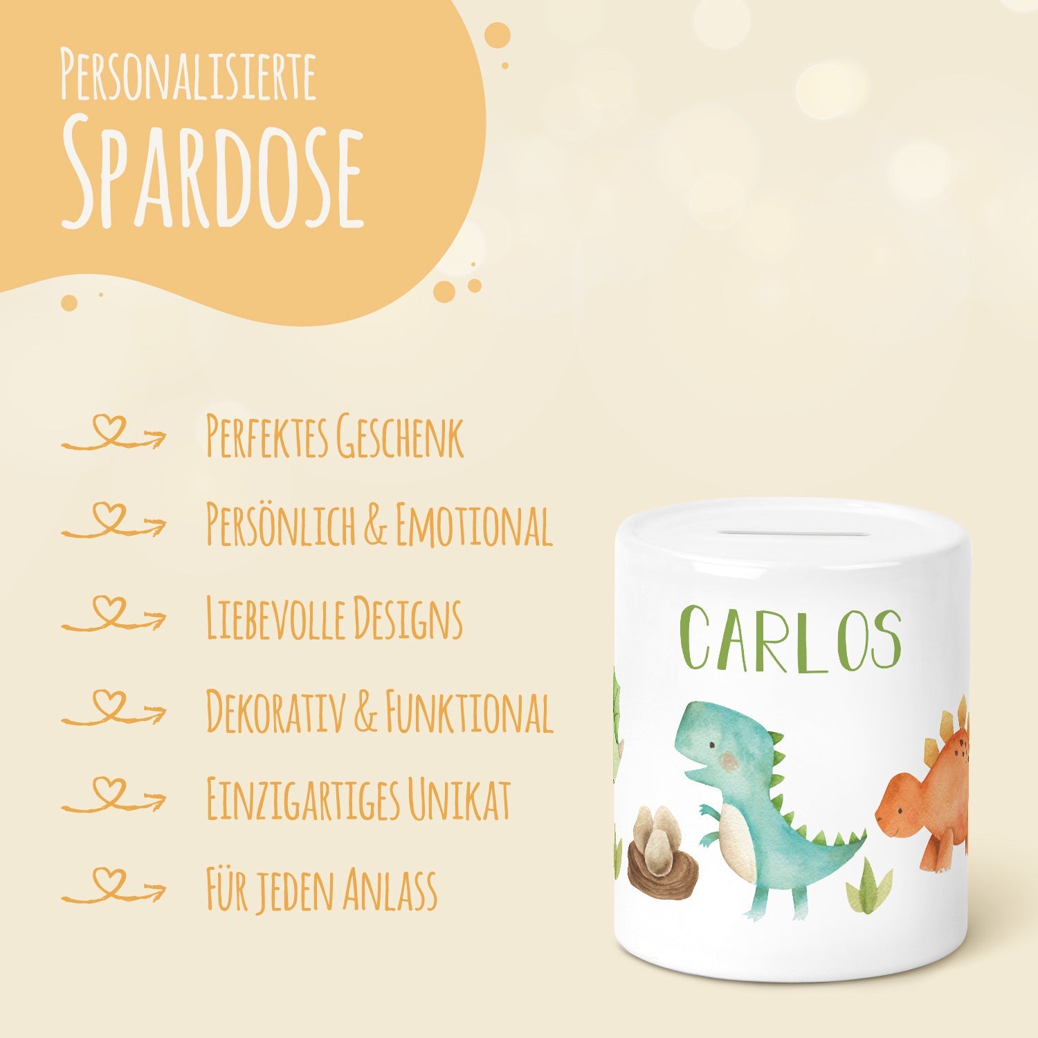 Spardose aus Keramik - Dino