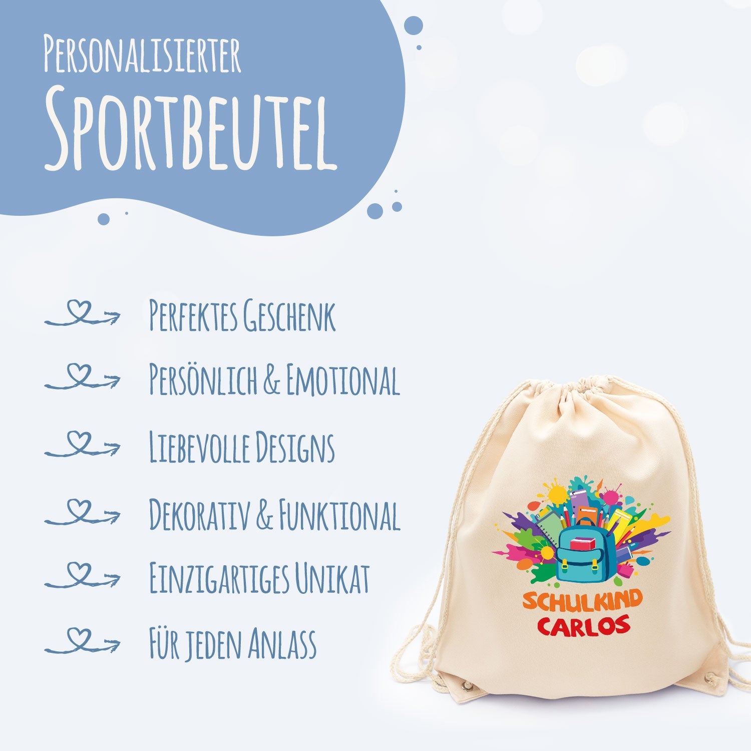 Turnbeutel für Kinder - Schulkind Rucksack - zur Einschulung