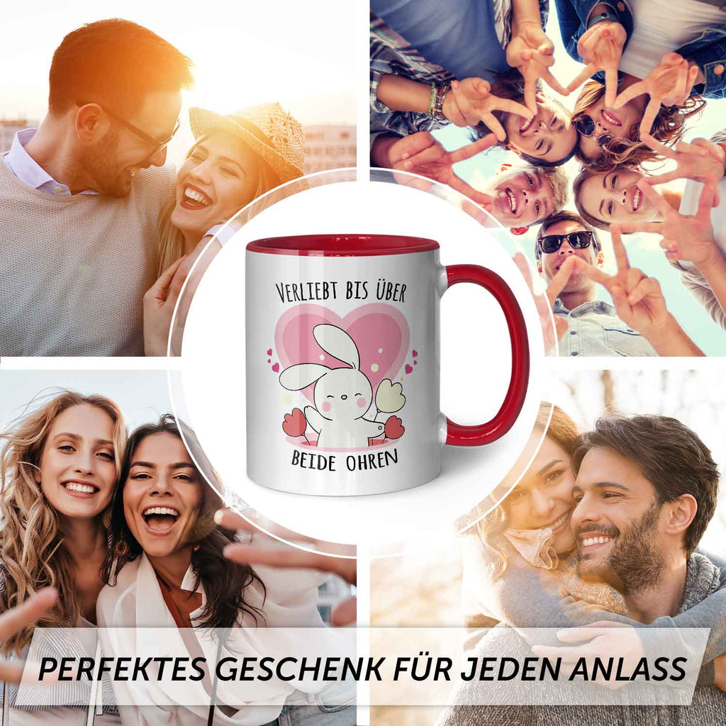 Bedruckte Tasse mit Spruch - Verliebt bis über beide Ohren