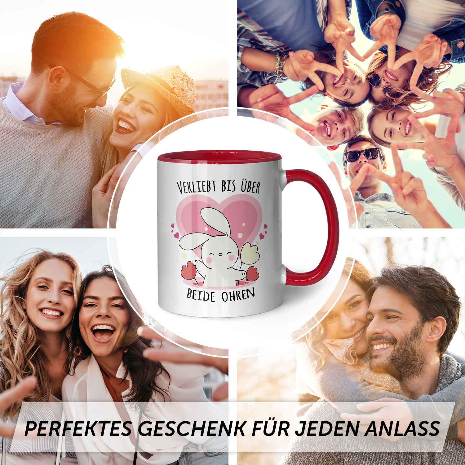 Bedruckte Tasse mit Spruch - Verliebt bis über beide Ohren