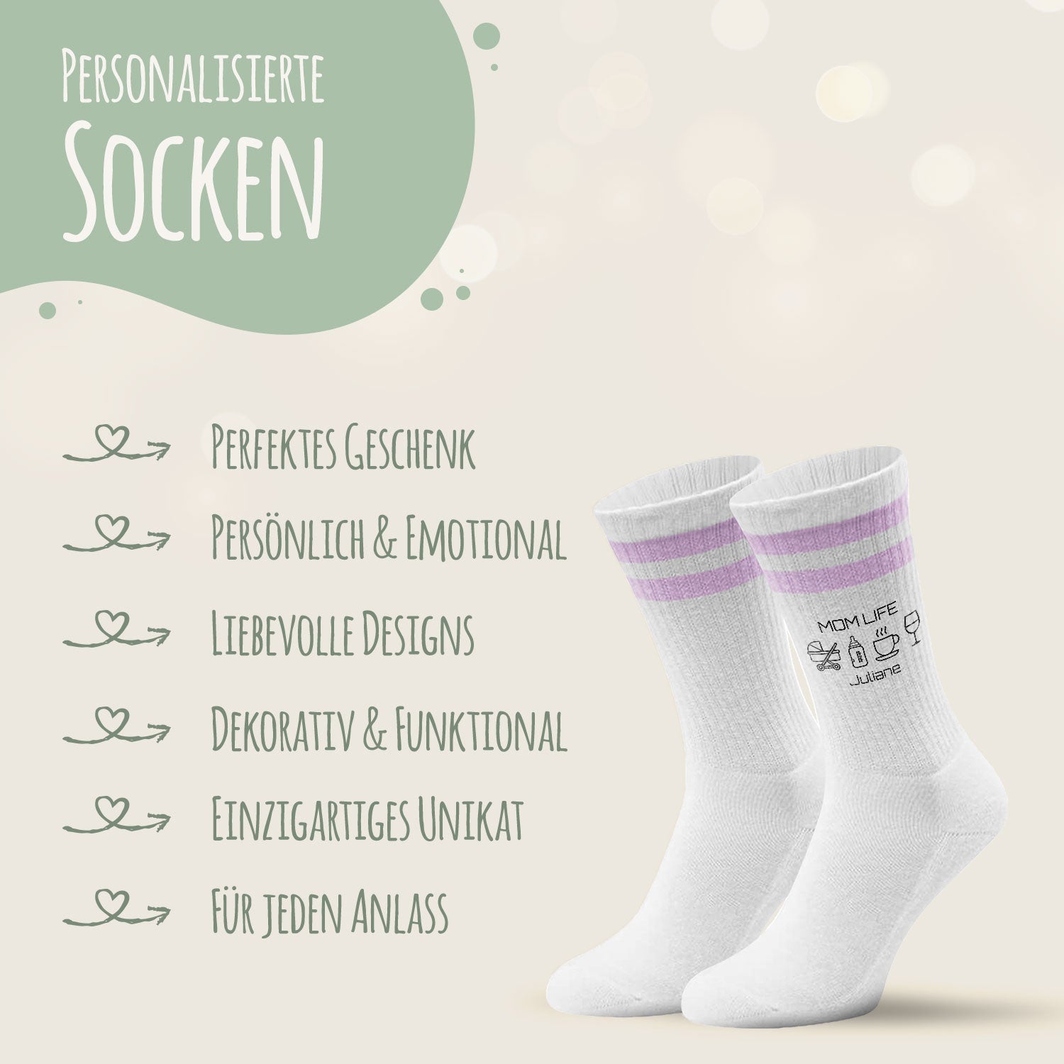Tennissocken - Mom Life - personalisiert mit Namen