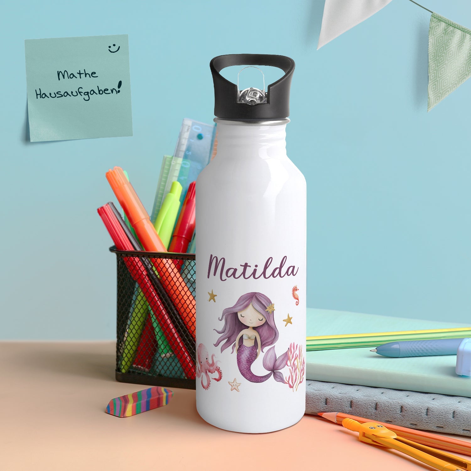 Bedruckte Trinkflasche aus Edelstahl - Meerjungfrau