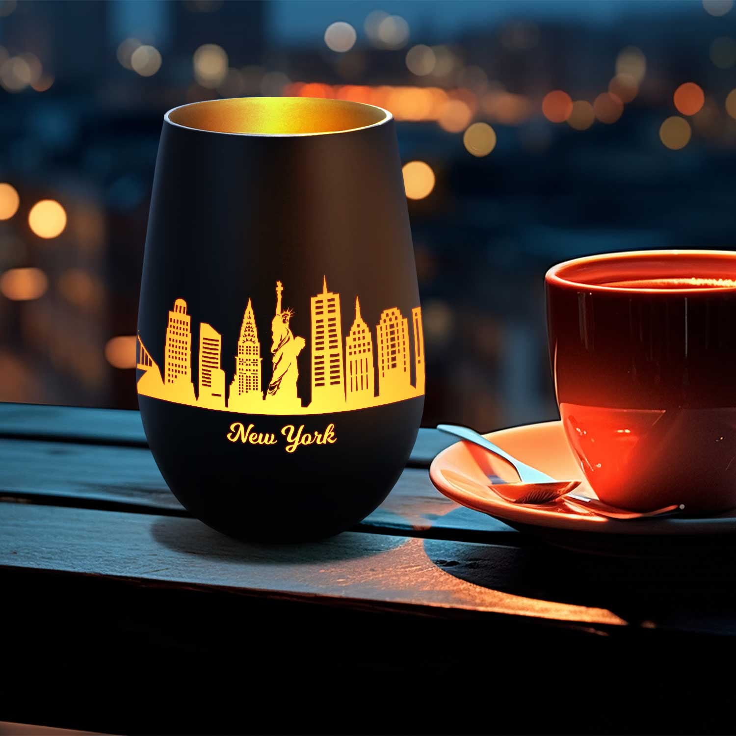 Deko Windlicht aus Glas mit Gravur - Skyline New York