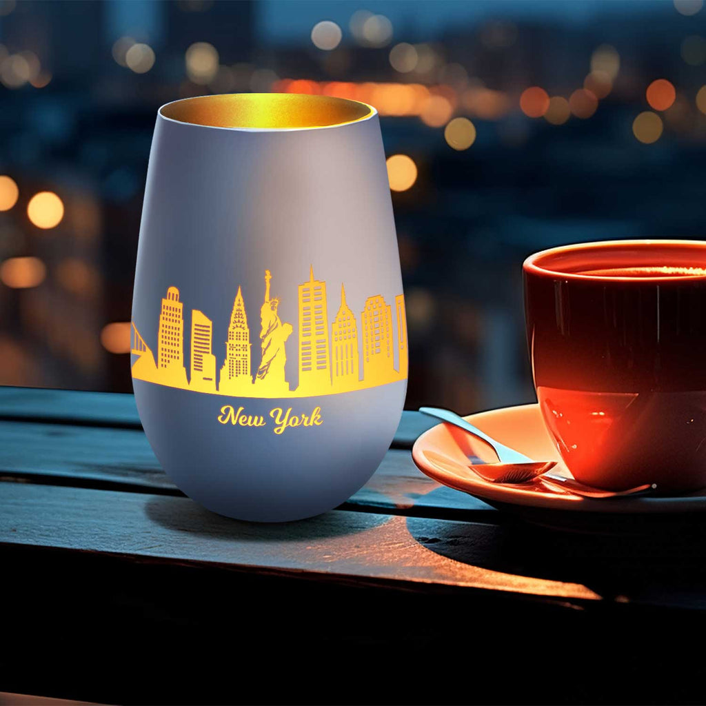 Deko Windlicht aus Glas mit Gravur - Skyline New York
