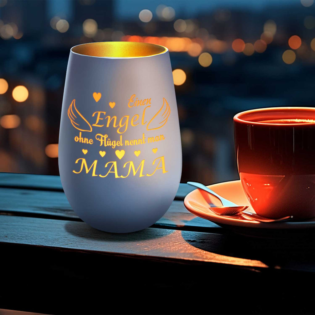 Deko Windlicht aus Glas mit Gravur - Einen Engel ohne Flügel nennt man Mama - Zum Mutterag