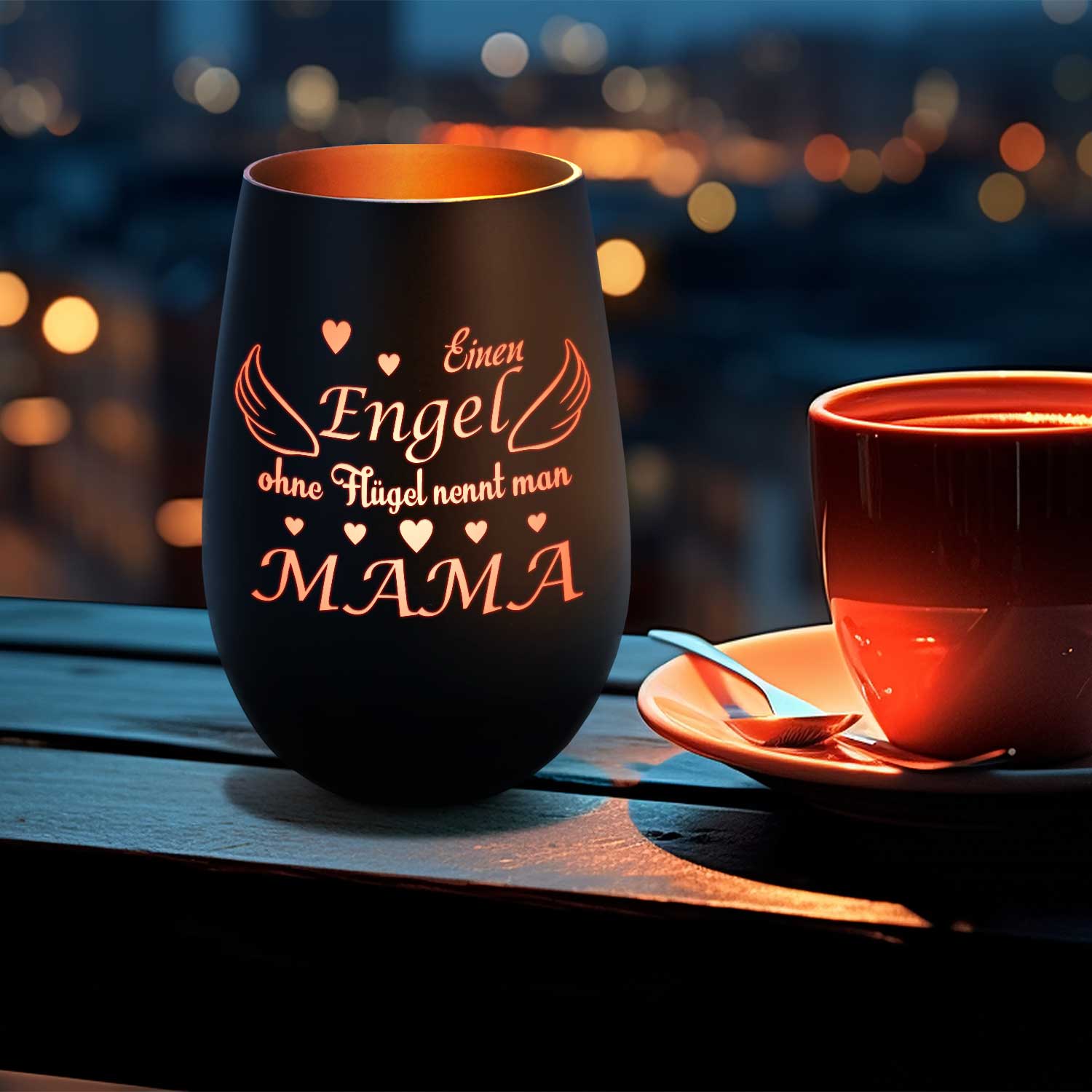 Deko Windlicht aus Glas mit Gravur - Einen Engel ohne Flügel nennt man Mama - Zum Mutterag