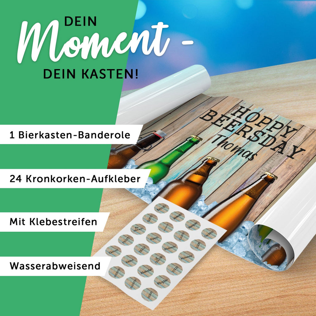 DIY Bierkasten Banderole mit 24 Deckelaufklebern - Hoppy Beersday