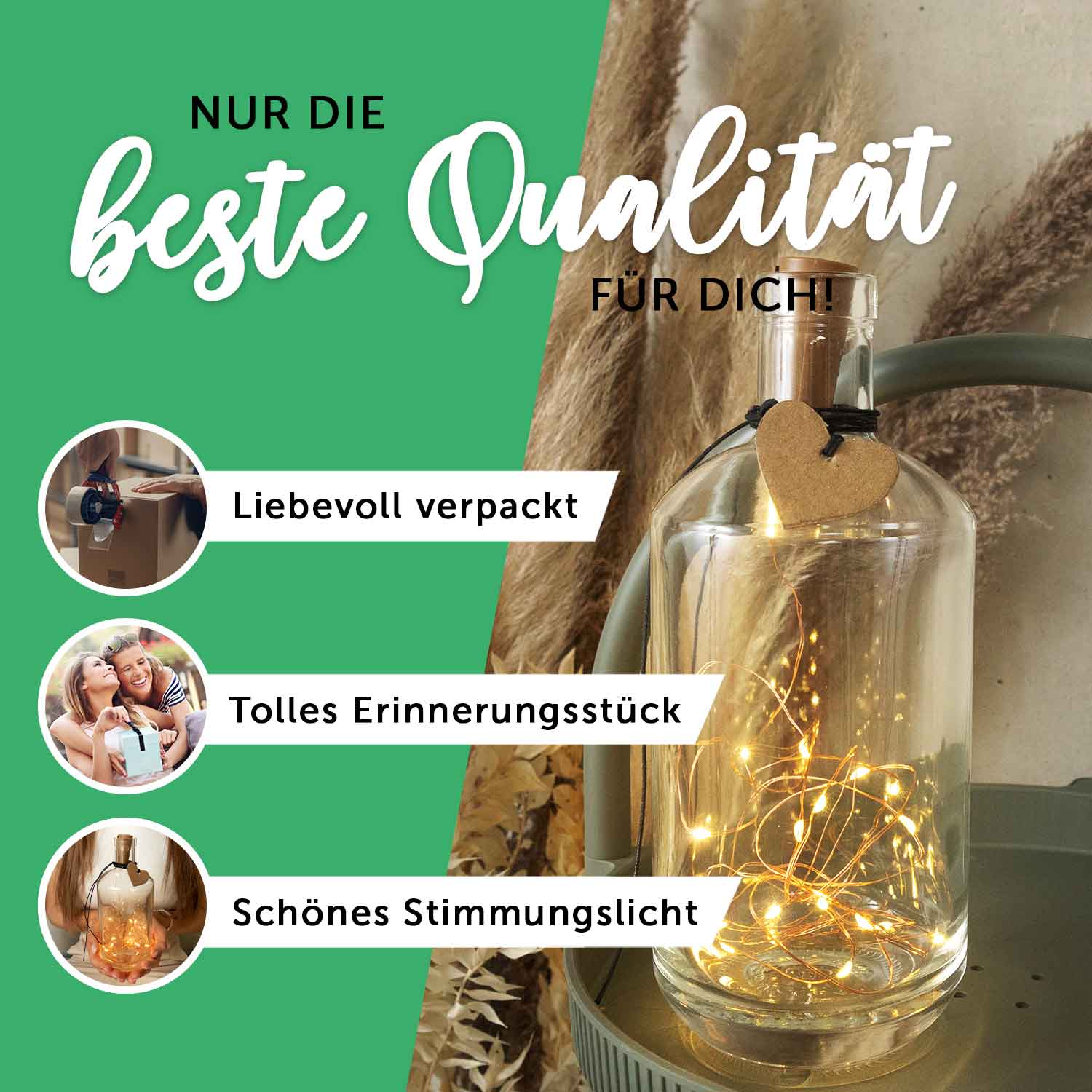 Flaschenlicht mit LED-Lichterkette und Gravur "You are my sunshine"