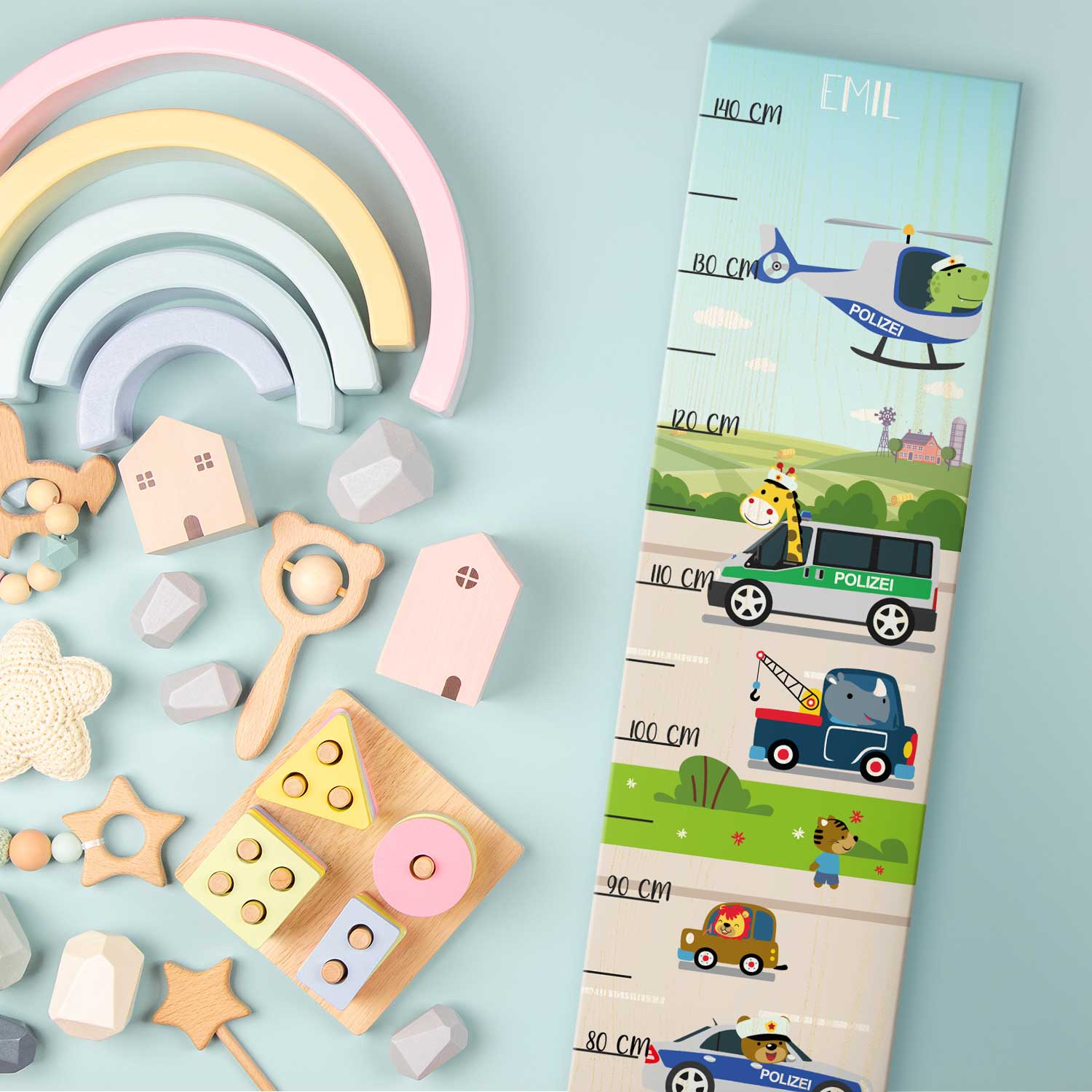 Messlatte mit Namen für Kinder im Polizei Design