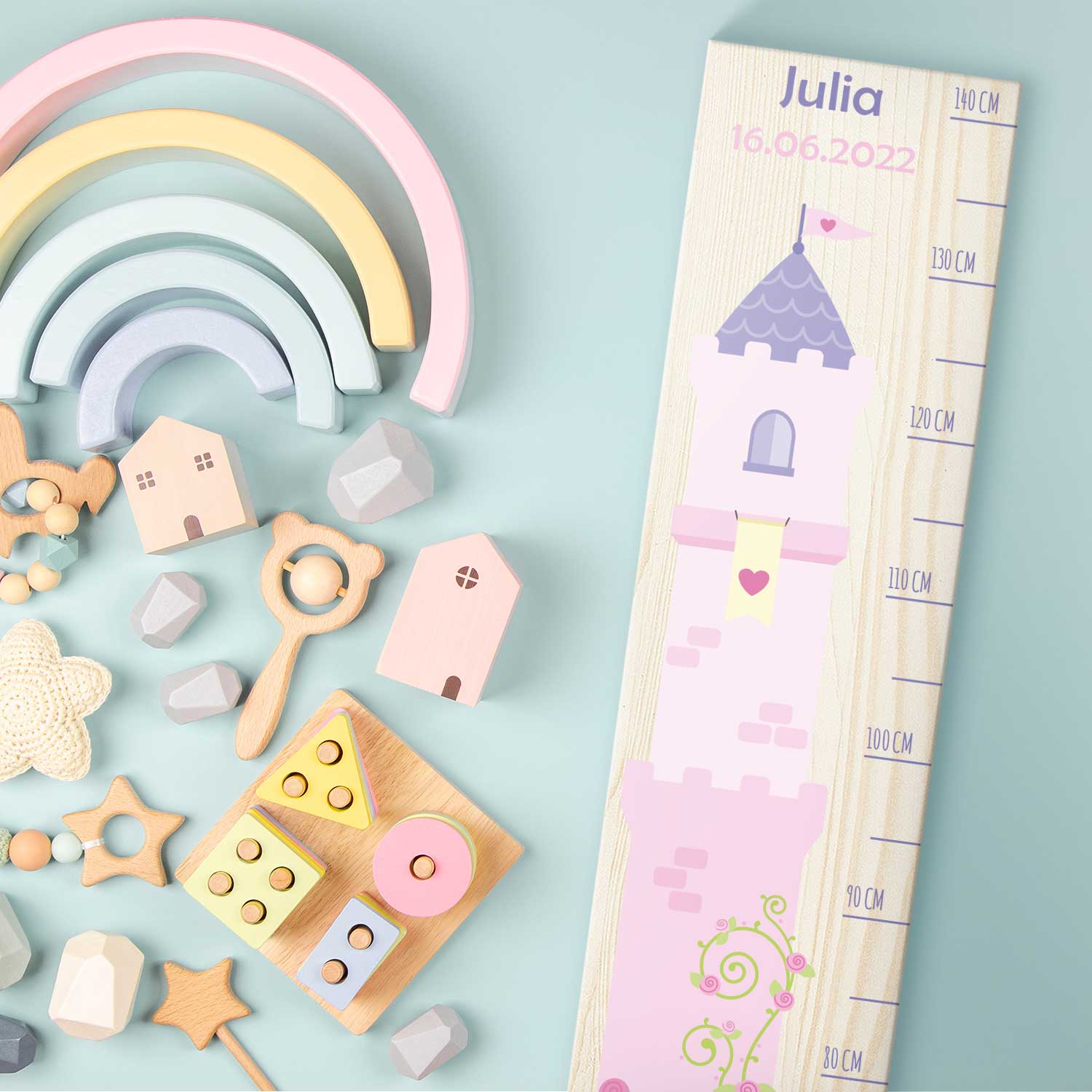Messlatte für Kinder mit Namen aus Holz für Kinderzimmer