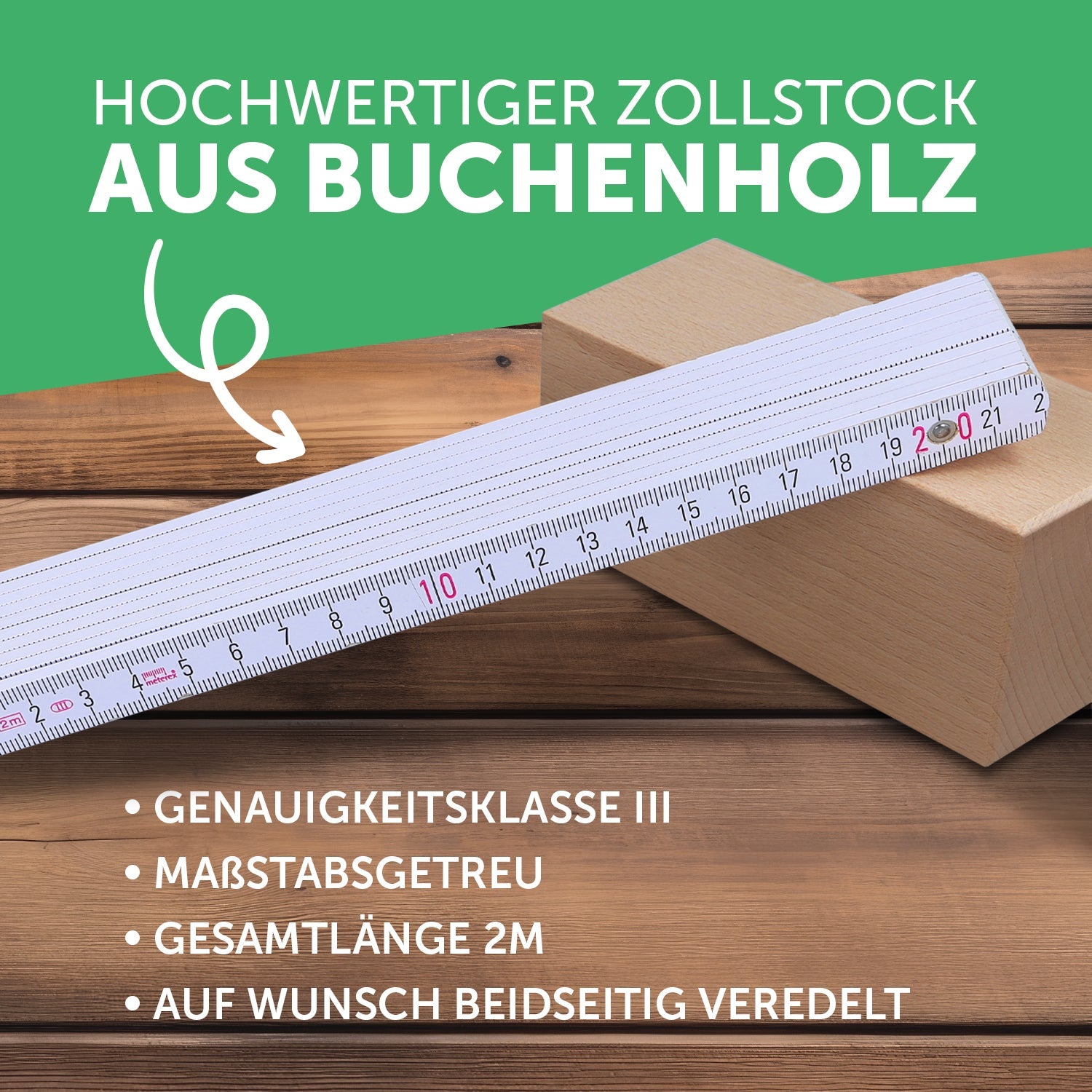 Zollstock 2 Meter mit Gravur - Finger Weg! - Personalisiert mit Namen