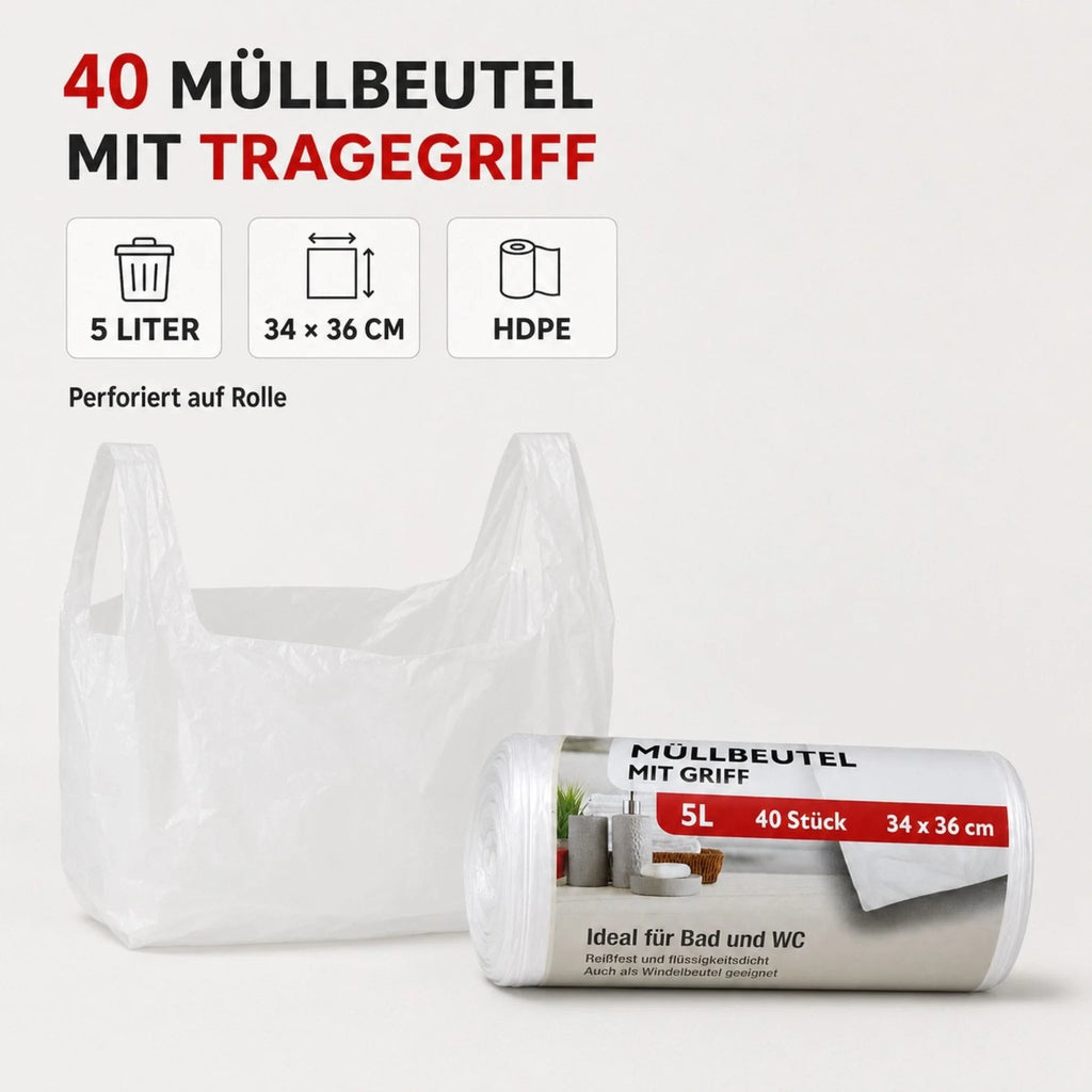Müllbeutel mit Tragegriff 5L – 40 Stück