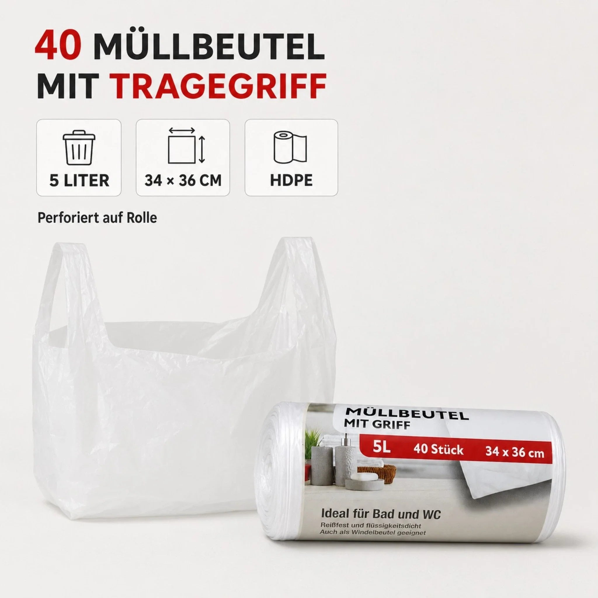 Müllbeutel mit Tragegriff 5L – 40 Stück
