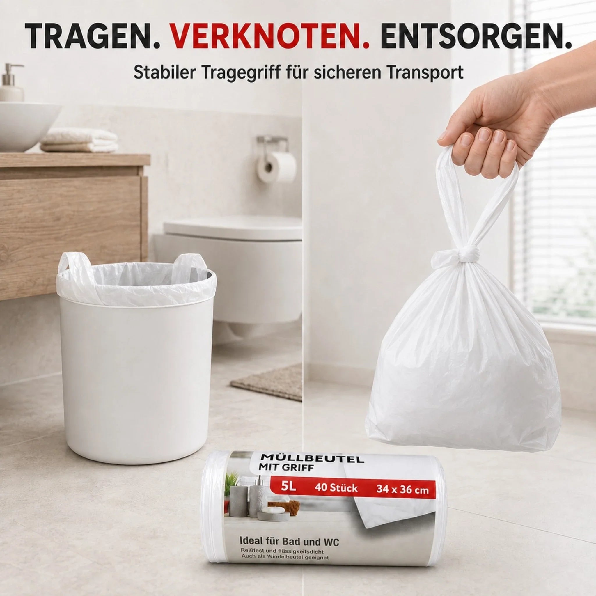 Müllbeutel mit Tragegriff 5L – 40 Stück