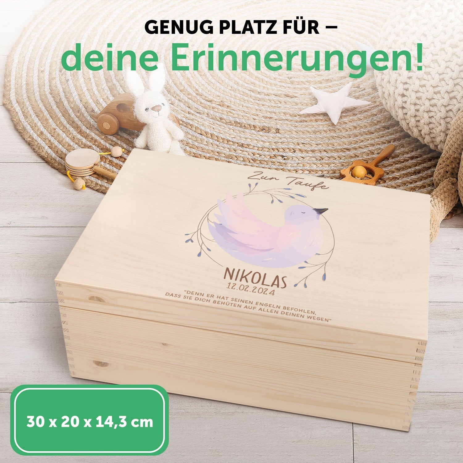 Bedruckte Erinnerungskiste zur Taufe - Taube