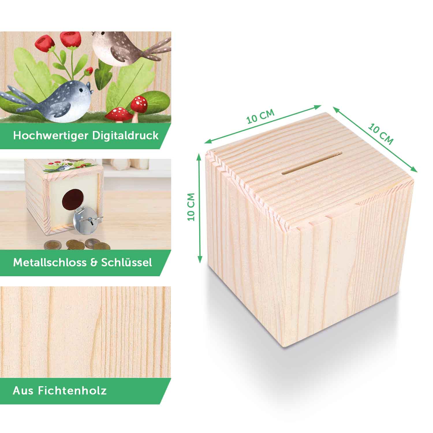 Spardose aus Holz - Tiermotive mit Monogramm