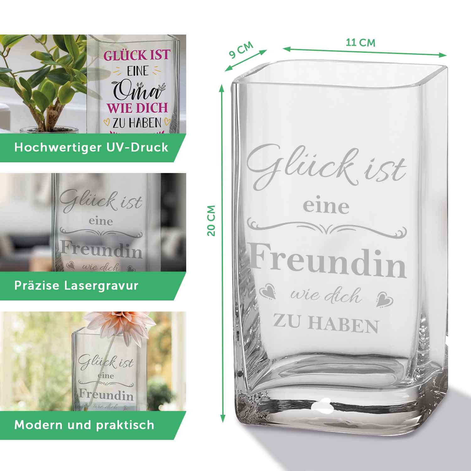 Blumenvase mit Gravur - Wedding - Personalisiert mit Namen und Datum - Deko Vase als Geschenk