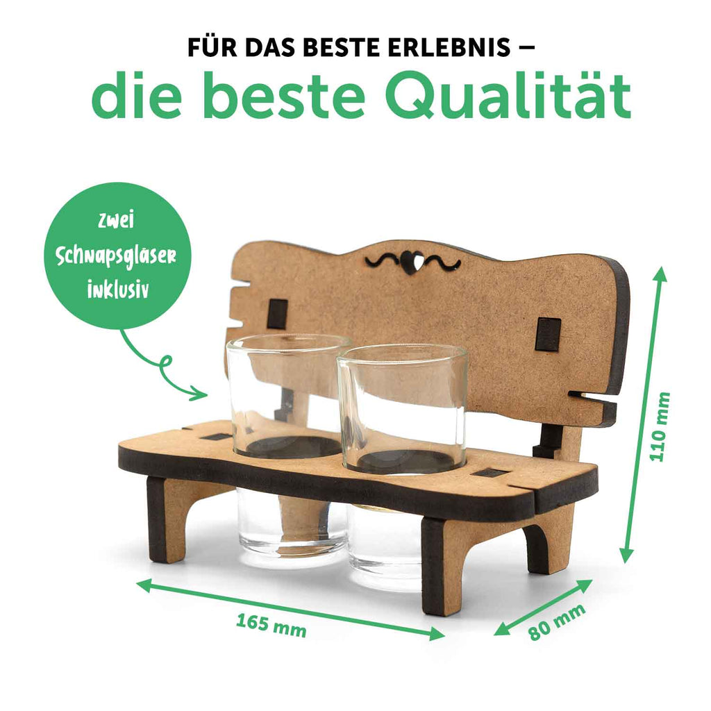 Gravierte Schnapsbank im Oma's & Opa's Pausenbank Design + 2 Schnapsgläser