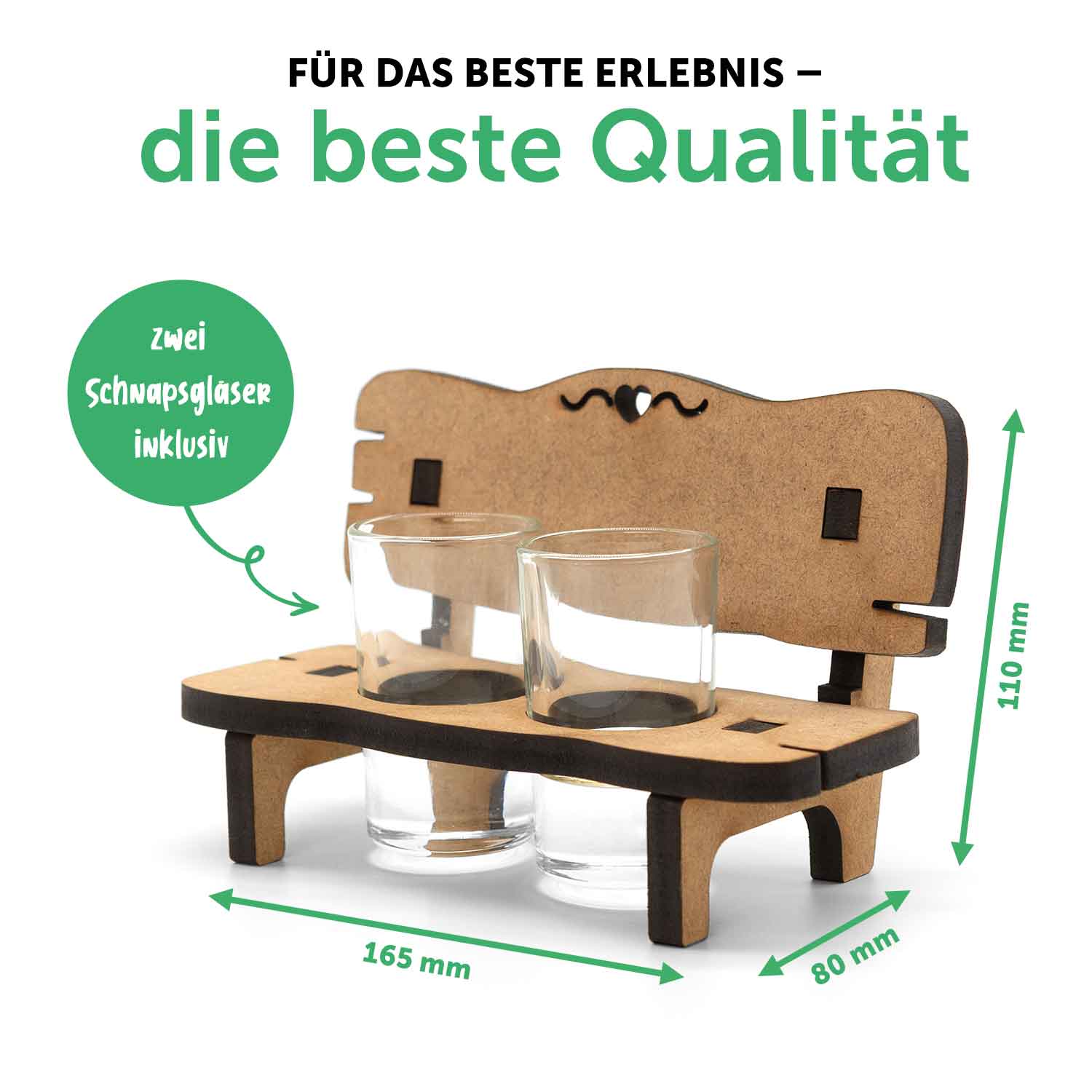 Gravierte Schnapsbank im Mr & Mrs Design + 2 Schnapsgläser