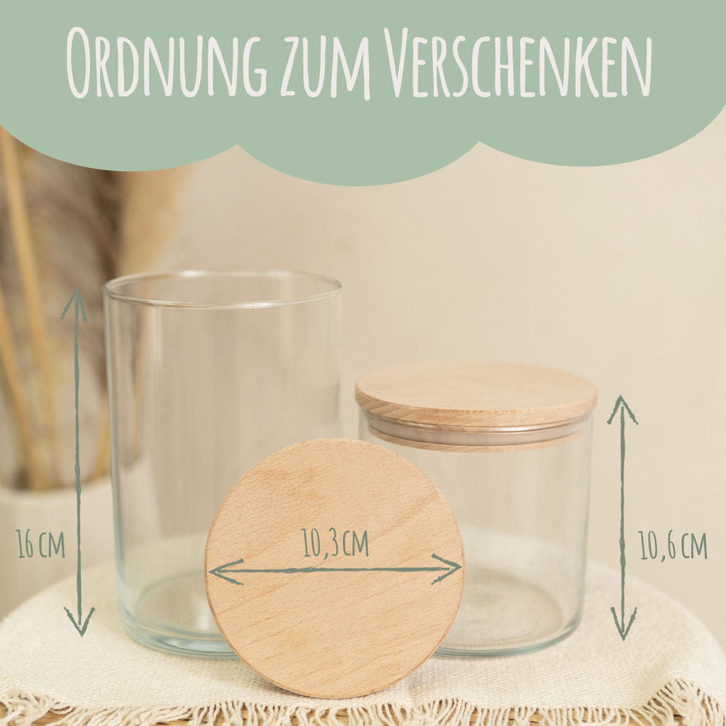 Graviertes Vorratsglas mit Holzdeckel - Danke für die kunterbunte Zeit V2