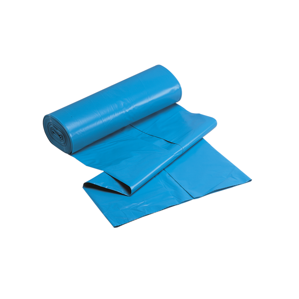 Blauer Müllsack als gefaltete Bahnen, Rollenware