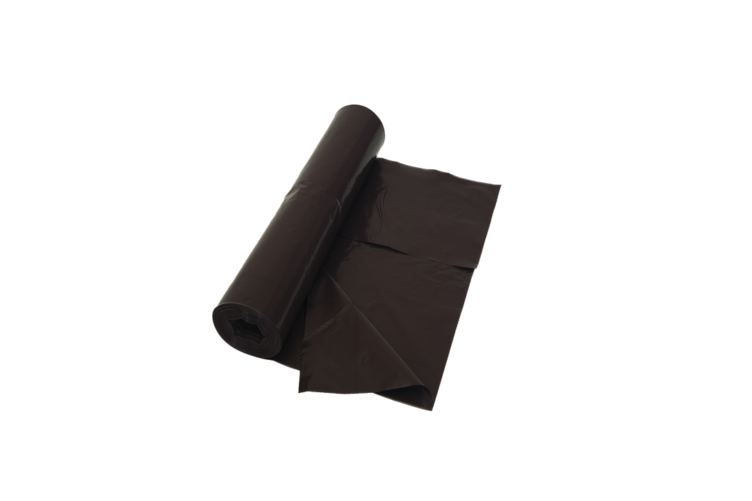 Dunkelbraune Müllsack-Rolle mit Papierband