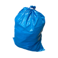 Blaue Müllsack-Rolle mit Zugband, gefüllt