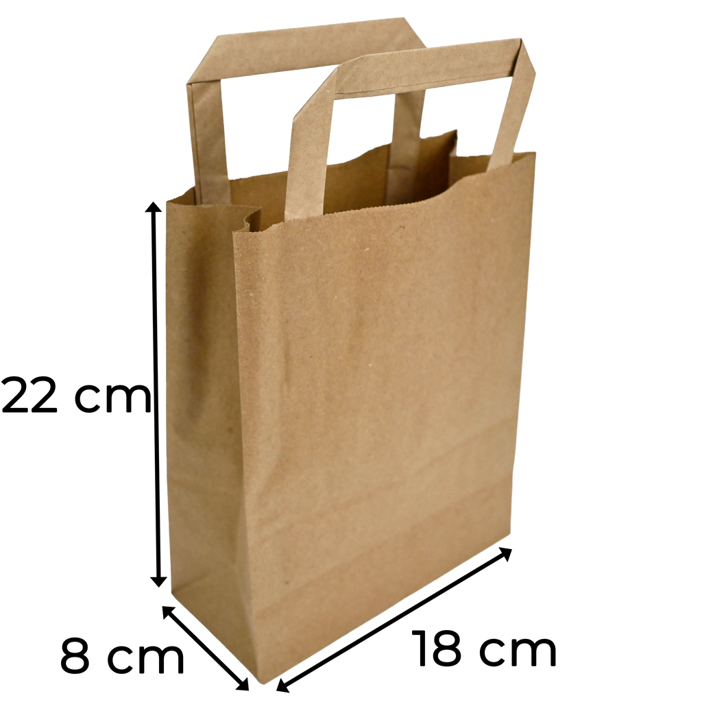 Papiertragetaschen Braun mit Henkel 18+8x22cm - FSC Kraftpapier Tüten