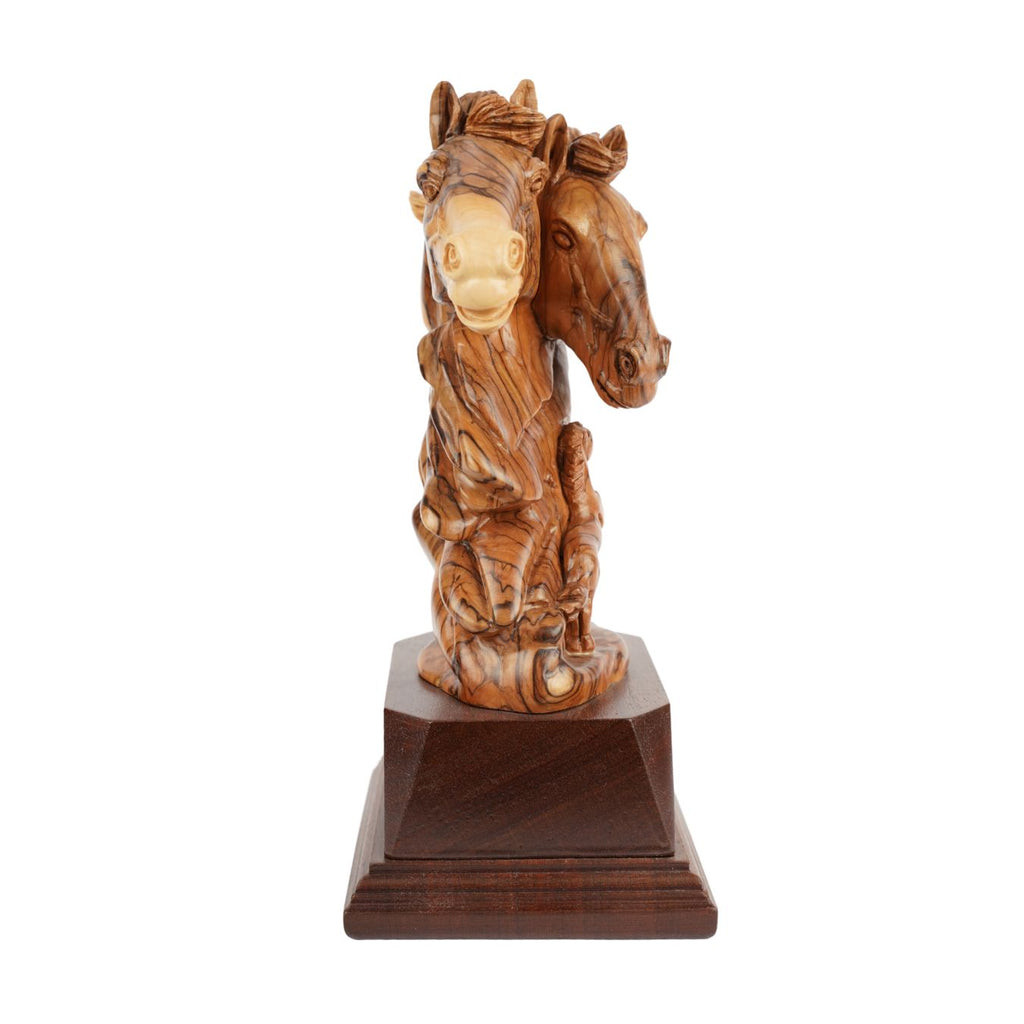 Pferde-Duo aus Olivenholz – Handgeschnitzte Skulptur aus Bethlehem (26 cm)