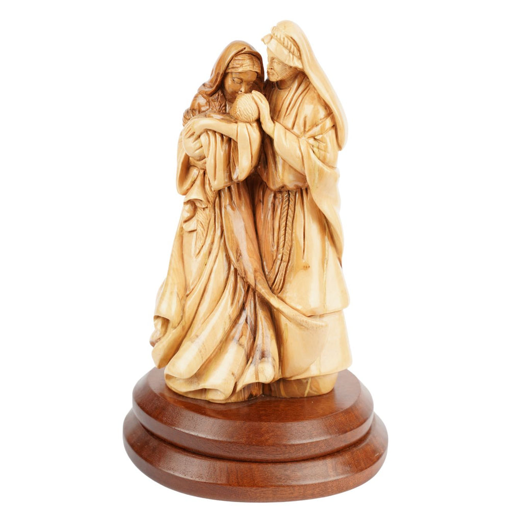 Heilige Familie mit dem Neugeborenen – Handgeschnitzte Olivenholzfigur aus Bethlehem (27 cm)