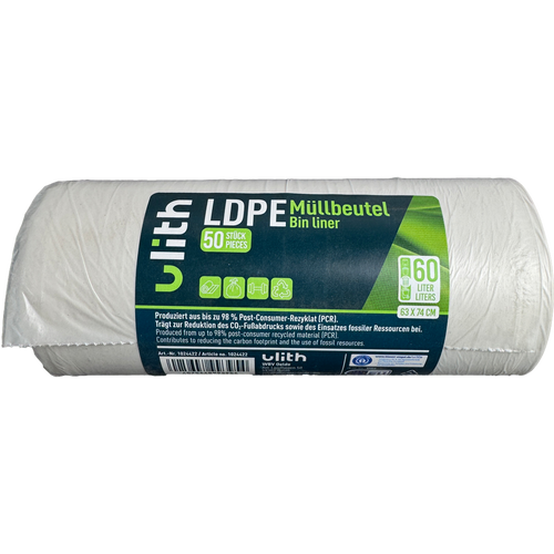 60L LDPE Müllbeutel - 10 my - 98% PCR - Blauer Engel - Made in EU